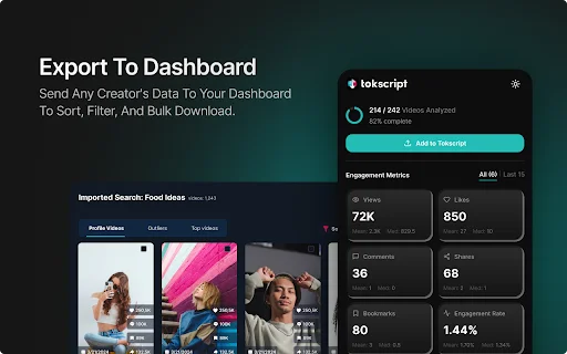 Tokscript: Ang Pinakamahusay na TikTok Analytics at Downloader - Screenshot 3